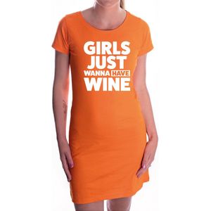 Girls Just Wanna Have Wine tekst jurkje oranje dames - oranje kleding - Koningsdag / oranje supporter S