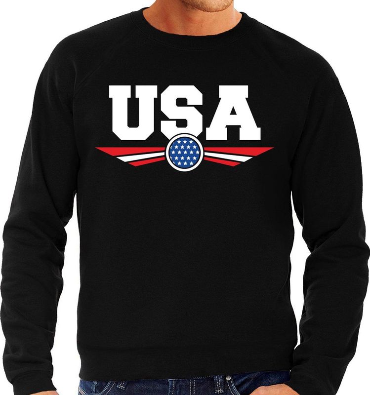 Amerika - Sweater - Zwart - Katoen - Amerikaanse Vlag