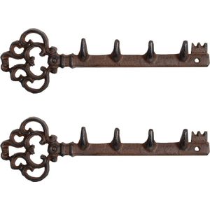 2x Gietijzeren sleutelrekjes met 4 haken - 30 cm - Sleutels opbergen
