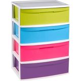 Ladekast/organizer met 4 lades wit/multi kleuren - 40 x 56 x 80 cm - Ladekasten/organisers kantoor