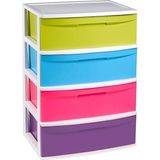 Ladekast/organizer met 4 lades wit/multi kleuren - 40 x 56 x 80 cm - Ladekasten/organisers kantoor