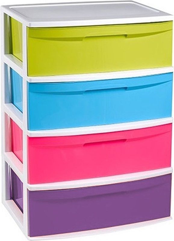 Ladekast/organizer met 4 lades wit/multi kleuren - 40 x 56 x 80 cm - Ladekasten/organisers kantoor