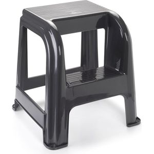 Donkergrijs keukenkrukje/opstapje met 2 treden 45 cm - Keuken/badkamer krukjes/opstapjes