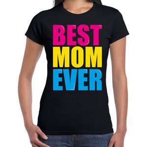Best mom ever / Beste moeder ooit fun t-shirt met gekleurde letters - zwart - dames - Fun / Verjaardag cadeau / kado t-shirt / Moederdag XS