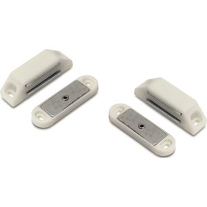 10x stuks magneetsnapper / magneetsnappers met metalen sluitplaat 6 x 1,6 x 1,6 cm - wit - deurstoppers / deurvastzetters / magneetbevestiging