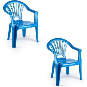 2x Blauwe stoeltjes voor kinderen 50 cm - Tuinmeubelen - Kunststof binnen/buitenstoelen voor kinderen