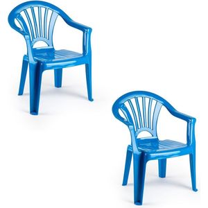 4x Blauwe Stoeltjes Voor Kinderen 50 cm - Tuinmeubelen - Kunststof Binnen/Buitenstoelen Voor Kinderen