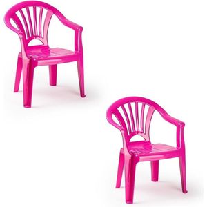 2x Roze stoeltjes voor kinderen 50 cm - Tuinmeubelen - Kunststof binnen/buitenstoelen voor kinderen