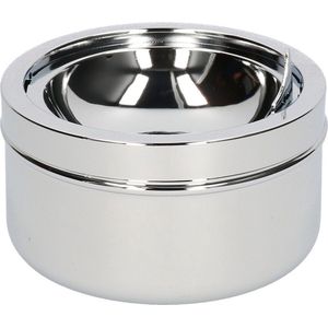 1x Klep/terras asbak zilver 11 cm - Ronde tuin/terras asbak met klep - asbakken