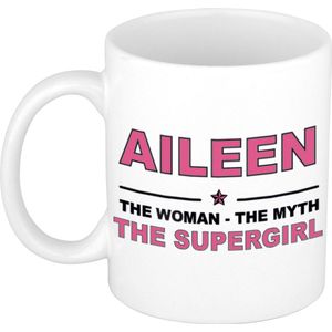 Naam cadeau mok/ beker Aileen The woman, The myth the supergirl 300 ml
