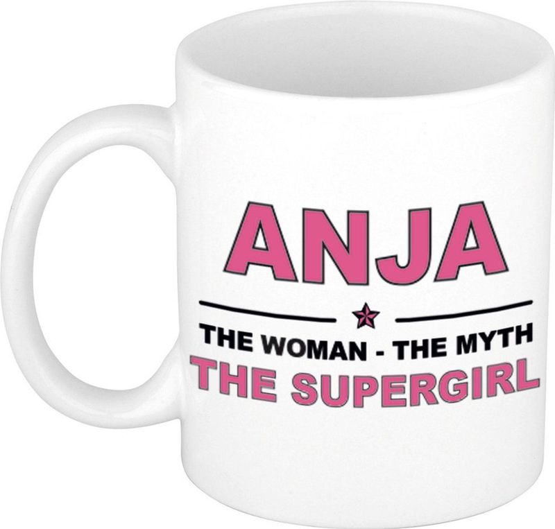 Naam cadeau mok/ beker Anja The woman, The myth the supergirl 300 ml