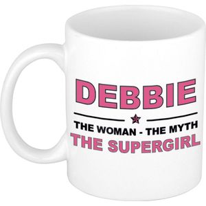 Naam cadeau Debbie - The woman, The myth the supergirl koffie mok / beker 300 ml - naam/namen mokken - Cadeau voor o.a verjaardag/ moederdag/ pensioen/ geslaagd/ bedankt