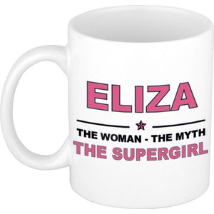 Naam cadeau Eliza - The woman, The myth the supergirl koffie mok / beker 300 ml - naam/namen mokken - Cadeau voor o.a verjaardag/ moederdag/ pensioen/ geslaagd/ bedankt