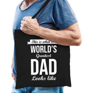Worlds greatest dad cadeau tas zwart voor heren -  kado vaderdag / verjaardag kado tasje