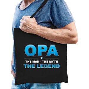 Opa the legend cadeau tasje zwart voor heren - grootvader - verjaardag kado tas / katoenen shopper