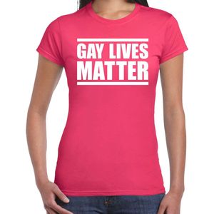 Bellatio Decorations - Gay Lives Matter - T-shirt - Fuchsia Roze - 100% Katoen