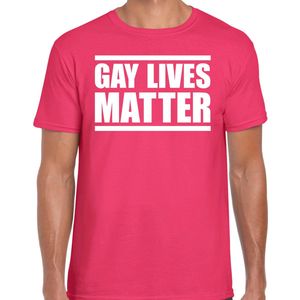 Gay lives matter anti homo discriminatie t-shirt fuchsia roze voor heren - staken / betoging / demonstratie / protest shirt - lhbt / gay shirt XL