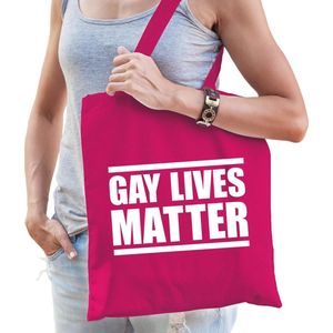 Gay lives matter anti homo / lesbo discriminatie tas fuchsia roze voor dames - Feest Boodschappentassen