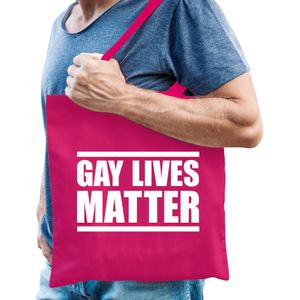 Gay lives matter anti homo discriminatie tas fuchsia roze voor heren - Feest Boodschappentassen