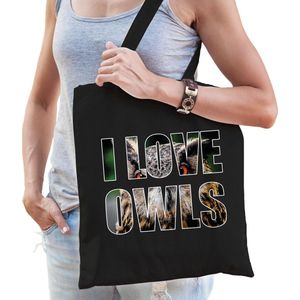 I love owls / uilen tas zwart dames - uilen tas / bedrukte tassen -  cadeau tas / Oehoe uilen shopper