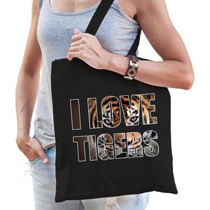 I love tigers / tijgers tas zwart dames - tijger tas / bedrukte tassen -  cadeau tas / Siberische tijger shopper