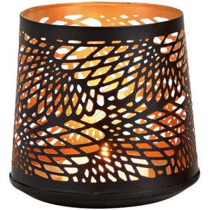 1x Theelichthouders/waxinelichthouders windlichten zwart/goud abstract vleugel patroon 13 cm - Kaarsenhouders/lantaarns - Sfeer lichtjes