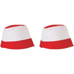 2x stuks rood met witte vissershoedjes zonnehoedjes voor volwassenen - zomer hoedjes dames en heren