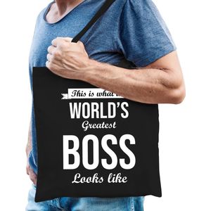 Worlds greatest BOSS cadeau tasje zwart voor heren - verjaardag / kado tas / katoenen shopper voor een baas / boss