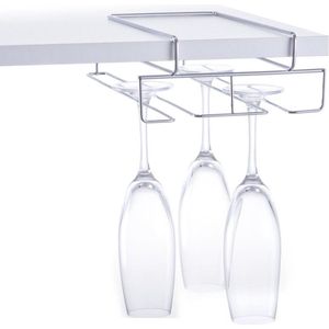 3x Zilver wijn/champagneglas houders voor aan plank voor 4 glazen 28 cm - Zeller - Keukenbenodigdheden - Woonaccessoires/decoratie - Wijnglashouder/champagneglashouder voor aan een plank - Rek/houder voor wijnglazen