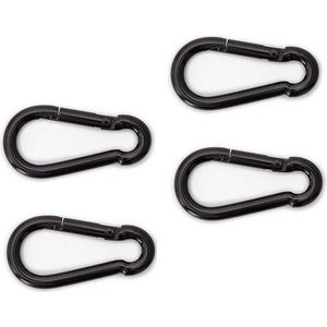 4x Stuks Karabijnhaak / Karabijnhaken Zwart Gelakt Staal 8 cm - Snaphooks/ Carabiners