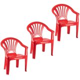 3x Stuks Rood Stoeltjes Voor Kinderen 50 cm - Tuinmeubelen - Kunststof Binnen/Buitenstoelen Voor Kinderen