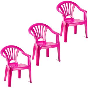 3x stuks roze stoeltjes voor kinderen 50 cm - Tuinmeubelen - Kunststof binnen/buitenstoelen voor kinderen