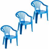 3x Stuks Blauw Stoeltjes Voor Kinderen 50 cm - Tuinmeubelen - Kunststof Binnen/Buitenstoelen Voor Kinderen