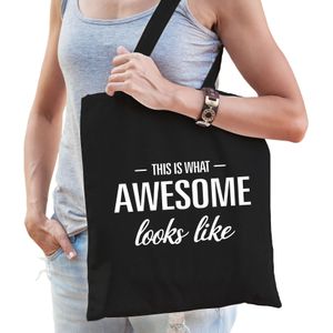 This is what awesome looks like cadeau katoenen tas zwart voor dames - kado tas / tasje / shopper voor een geweldige dame / vrouw