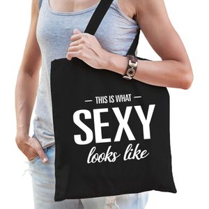 This is what sexy looks like cadeau tas zwart voor dames - Feest Boodschappentassen