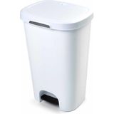 1x Kunststof Afvalemmers/Vuilnisemmers Wit 50 Liter met Deksel en Pedaal