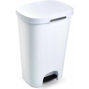 1x Kunststof Afvalemmers/Vuilnisemmers Wit 50 Liter met Deksel en Pedaal