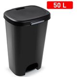 1x Zwarte Afvalemmers/Vuilnisemmers 50 Liter met Deksel en Pedaal - Prullenbakken