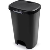 1x Zwarte Afvalemmers/Vuilnisemmers 50 Liter met Deksel en Pedaal - Prullenbakken