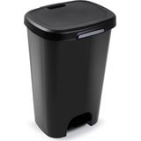 1x Zwarte Afvalemmers/Vuilnisemmers 50 Liter met Deksel en Pedaal - Prullenbakken