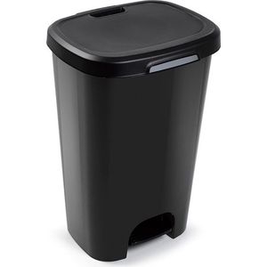 1x Zwarte Afvalemmers/Vuilnisemmers 50 Liter met Deksel en Pedaal - Prullenbakken