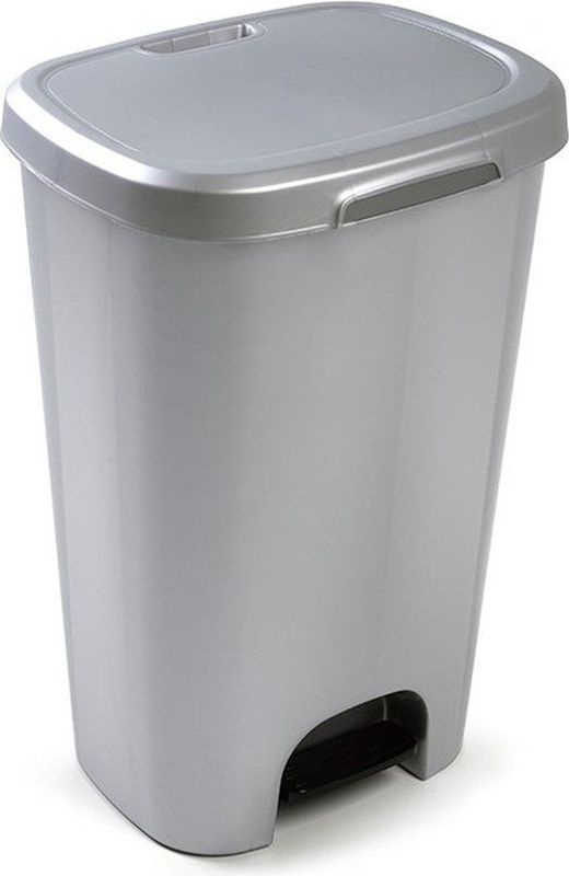 PlasticForte - Pedaalemmer - Zilverkleurig - 50L - Prullenbak - 41 x 36 x 63,5 cm