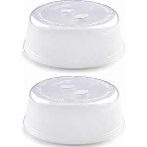 2x Keuken magnetrondeksel/afdekschalen voor eten 27 cm wit - keukenhulpmiddelen - Magnetron afdekschalen/deksels