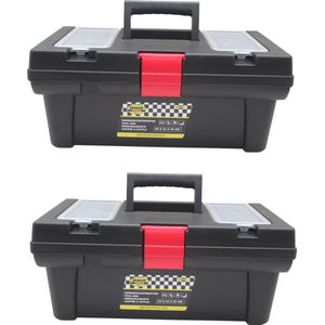 2x stuks gereedschapskisten / koffers met opbergvakken 42 x 23 x 18 cm - gereedschap opbergen - klusbenodigdheden - gereedschapskisten