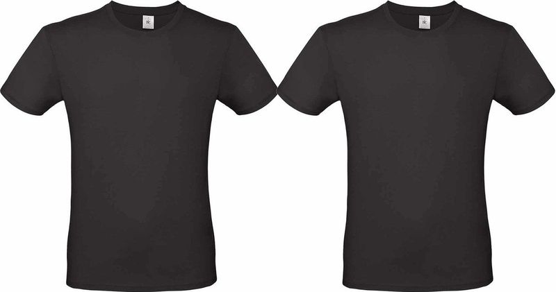 Set van 3x stuks zwart basic t-shirt met ronde hals voor heren - katoen - 145 grams - zwarte shirts / kleding, maat: 2XL (56)