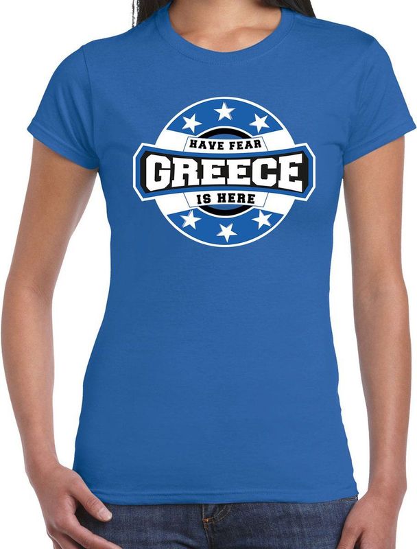 Bellatio Decorations - Have Fear Greece Is Here - T-shirt - Blauw - Dames - Griekenland Supporter