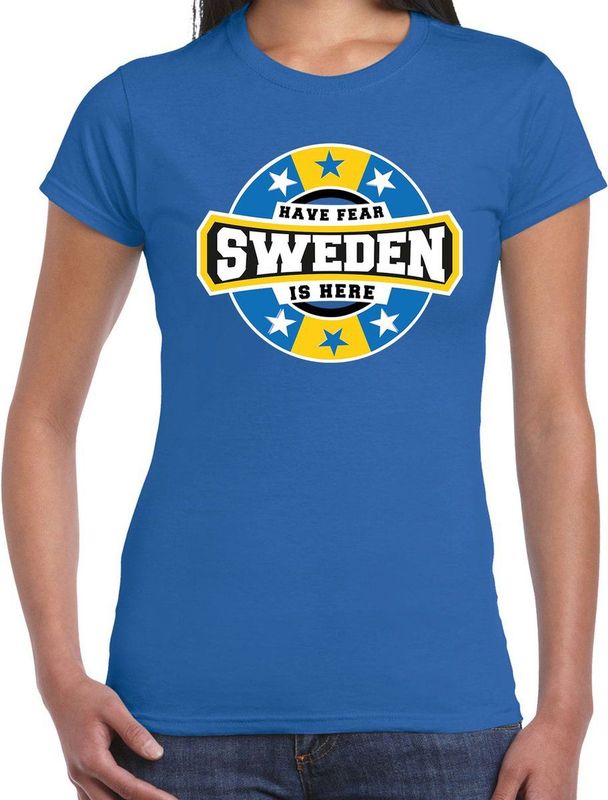 Bellatio Decorations - T-shirt - Blauw - Have Fear Sweden Is Here - Dames - Zweden Supporter