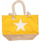 Gele strandtas met witte ster 55 cm - Strandtassen/schoudertassen gele - Shoppers/zomer tassen