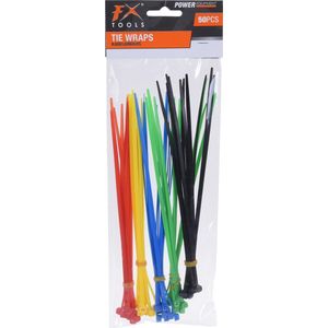 200x stuks kabelbinders / bundelbanden / tiewraps - 19.5 x 0.36 mm - rood/geel/groen/blauw/zwart - 10 stuks per kleur - bundelbanden - tiewraps / tie ribs / kabelbinders