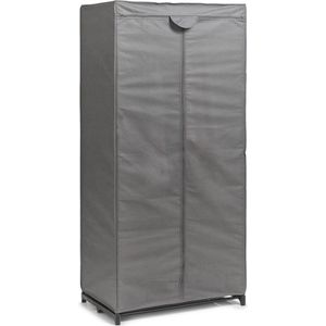 Mobiele opvouwbare kledingkast met grijze hoes 160 cm - Kleding opbergers/opbergen - Kledingkasten - Camping/zolder kasten - Stoffen kasten opvouwbaar